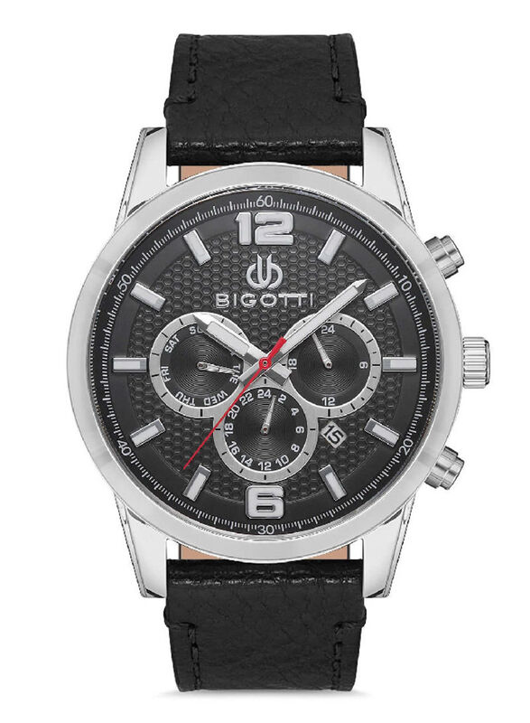 

Bigotti Analog Watch for Men With Leather Band, Chronograph, BG.1.10116-2, Black-Black