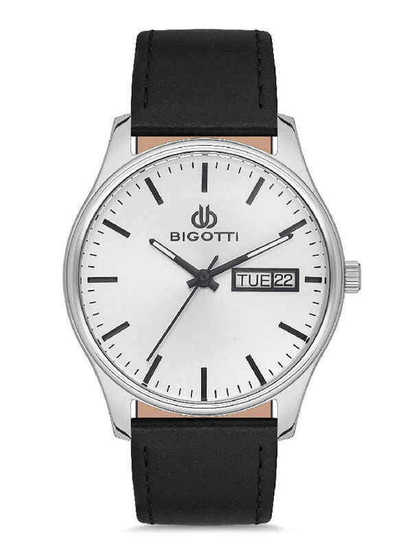 

Bigotti Analog Watch for Men with Leather Band, BG.1.10168-1, Black-Silver
