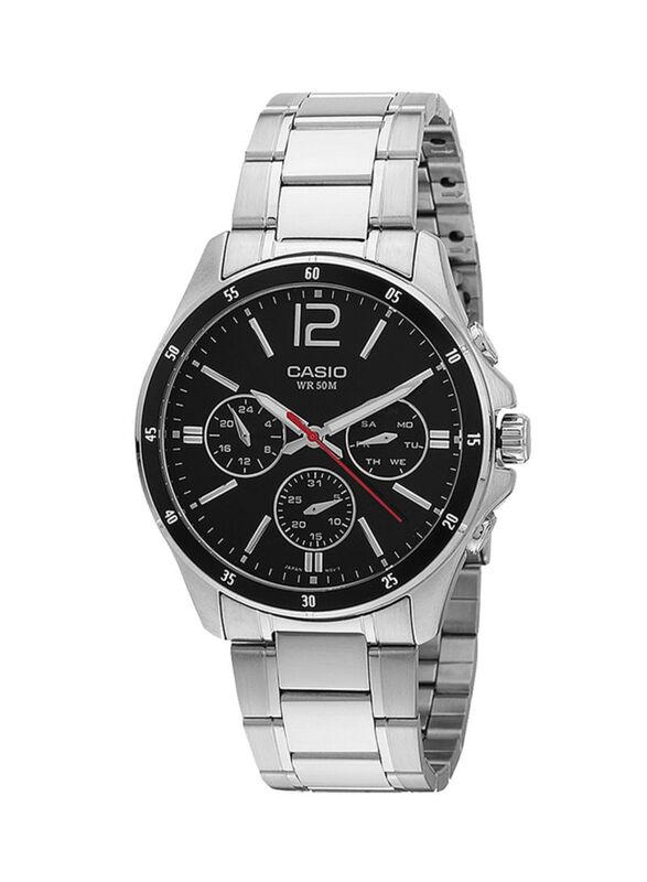 

Casio Enticer Analog Watch for Men with Stainless Steel Band, Water Resistant, MTP-1374D-1AV, Silver/Black