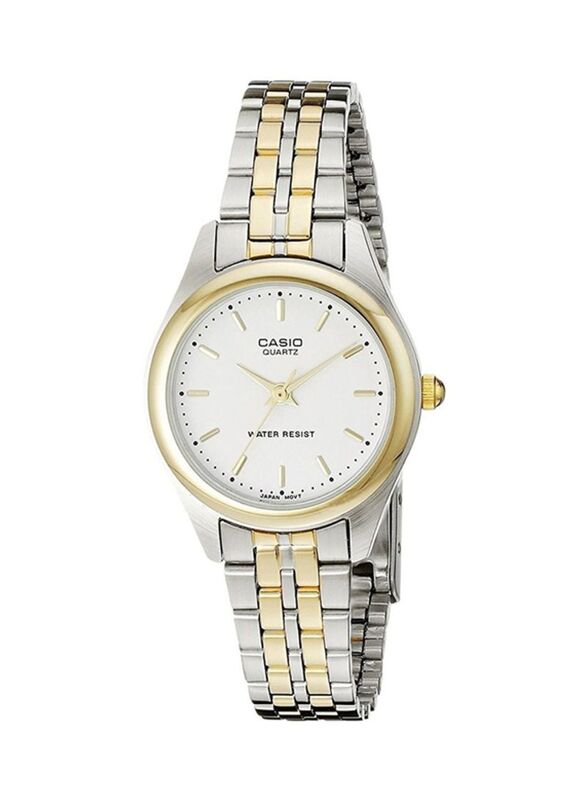 

Casio Enticer Analog Wrist Watch for Women with Stainless Steel Band, Water Resistant, LTP-1129G-7ARDF, Silver/Gold-White