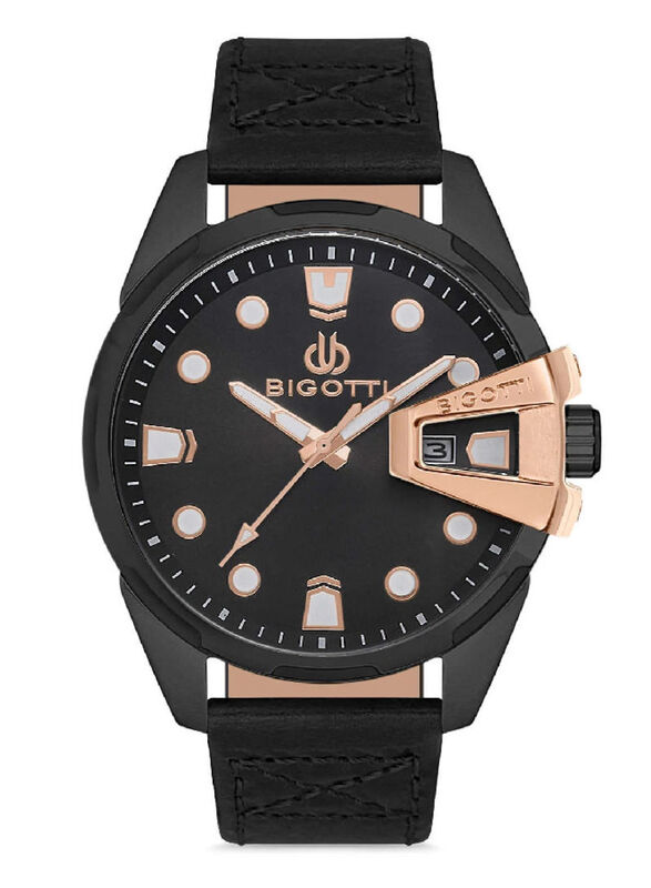 

Bigotti Analog Watch for Men with Leather Band, Water Resistant, BG.1.10101-2, Black-Black