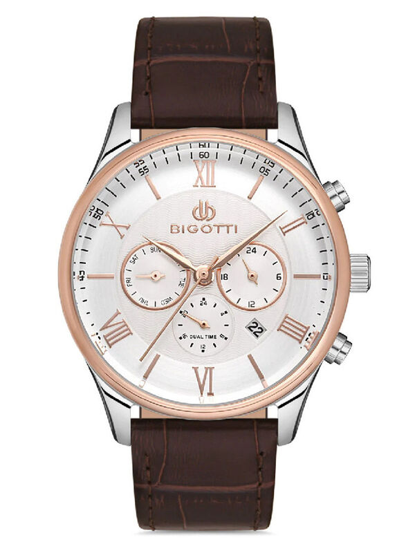 

Bigotti Milano Analog Watch for Men with Leather Band, Chronograph, BG.1.10260-4, White-Brown