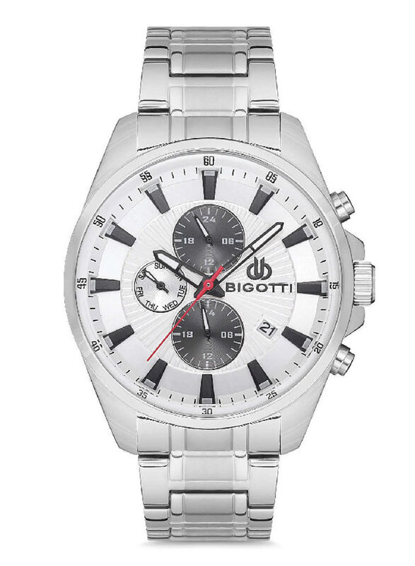 

Bigotti Analog Watch for Men with Stainless Steel Band, Water Resistant, BG.1.10177-5, Silver-White