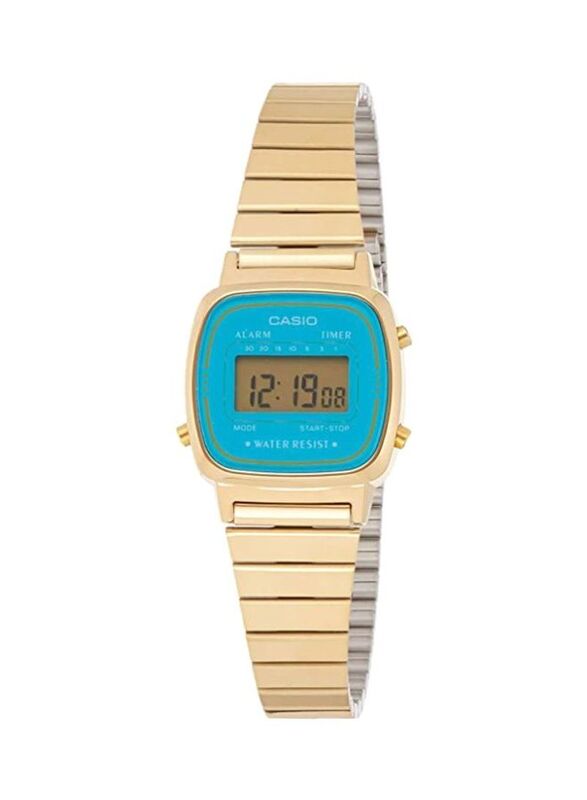 

Casio Digital Watch for Women with Stainless Steel Band, Water Resistant, LA670WGA-2D, Gold-Blue/Grey