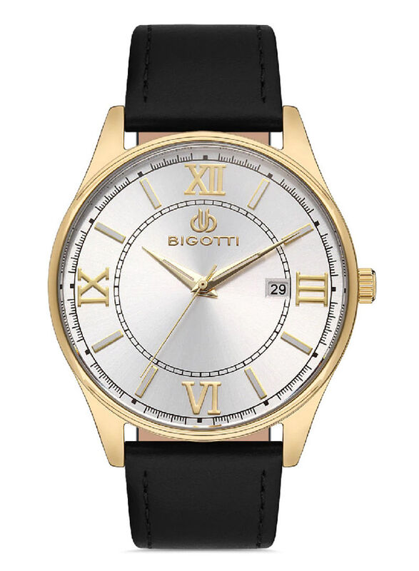 

Bigotti Napoli Analog Watch for Men with Leather Band, BG.1.10305-3, Black-Silver