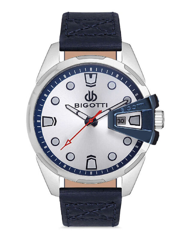 

Bigotti Analog Watch for Men With Leather Band, BG.1.10101-3, Dark Blue-Silver