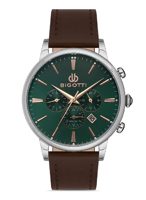 

Bigotti Milano Analog Watch for Men with Leather Band, Chronograph, BG.1.10314-4, Olive-Brown