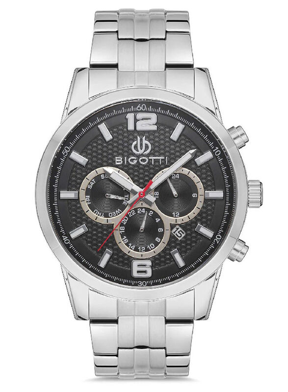 

Bigotti Analog Watch for Men with Stainless Steel Band, Water Resistant, BG.1.10115-2, Silver-Black
