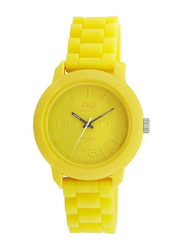 Q&Q Analog Quartz Watch for Men with Rubber Band, Water Resistant, VR08J007Y, Yellow
