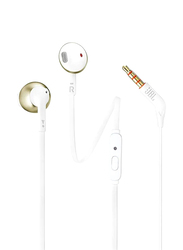 JBL Harman T205 3.5mm Jack In-Ear Noise Cancelling Headphones, White/Gold