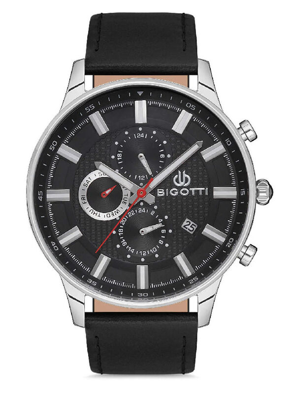 

Bigotti Analog Watch for Men with Leather Band, Water Resistant, BG.1.10170-2, Black-Black