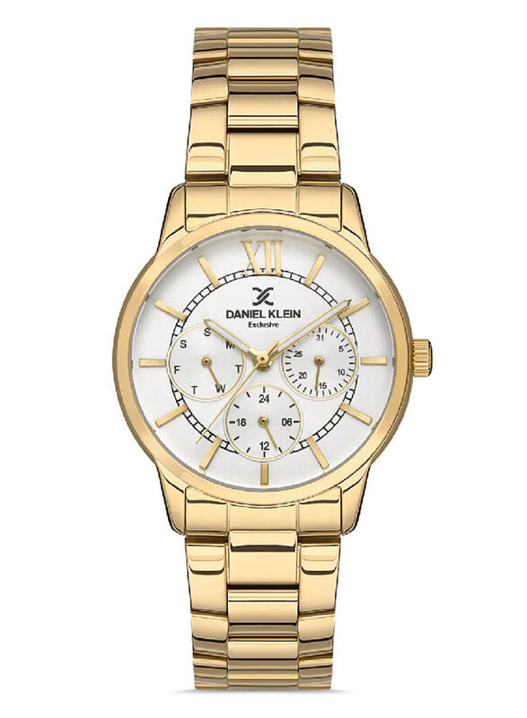 

Daniel Klein Analog Watch for Womens with Stainless Steel Band, Water Resistant, DK.1.13127-5, Gold-White