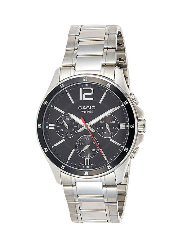 

Casio Enticer Analog Watch for Men with Stainless Steel Band, Water Resistant & Chronograph, MTP-1374D-1AVDF, Silver/Black