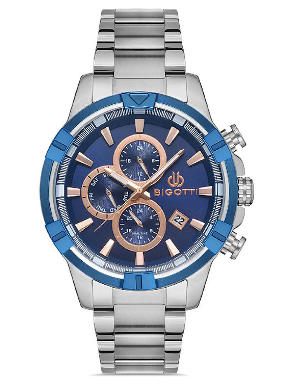 

Bigotti Analog Watch for Men with Stainless Steel Band, Chronograph, BG.1.10347-2, Silver-Dark Blue