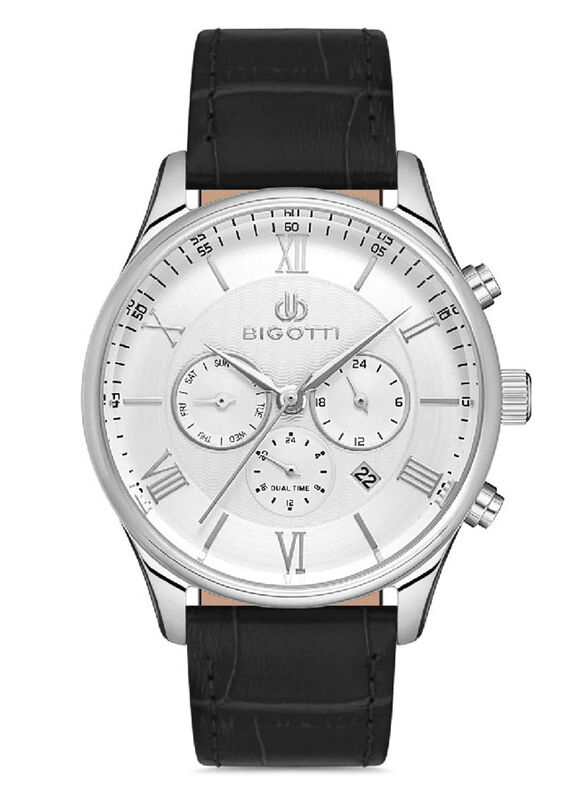 

Bigotti Analog Watch for Men With Leather Band, Chronograph, BG.1.10260-1, Black-Silver
