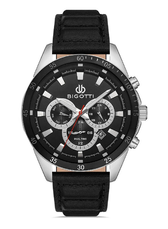 

Bigotti Milano Analog Watch for Men with Leather Band, Chronograph, BG.1.10321-1, Black