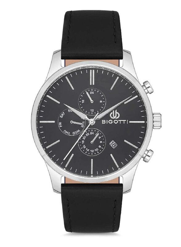 

Bigotti Analog Watch for Men with Leather Band, BG.1.10152-2, Black