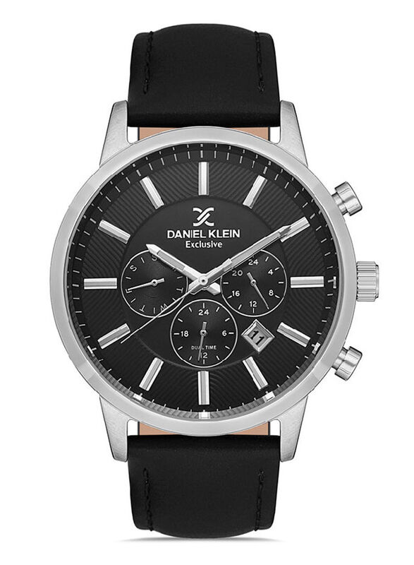 

Daniel Klein Analog Watch for Men with Leather Band, Chronograph, DK.1.13114-3, Black-Gun Metal