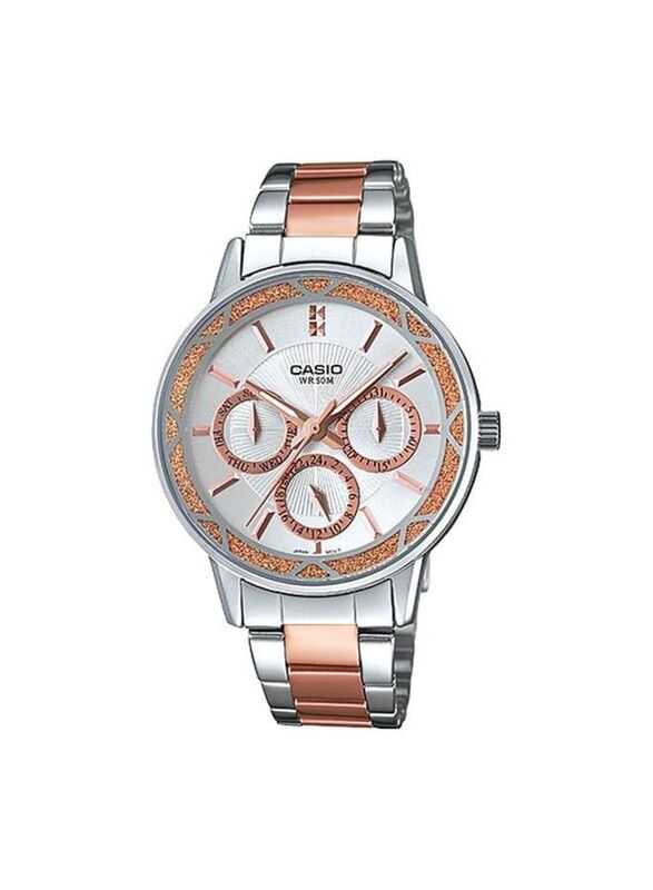 

Casio Enticer Analog Watch for Women with Stainless Steel Band, Water Resistant and Chronograph, LTP-2087RG-7AVD, Silver/Rose Gold