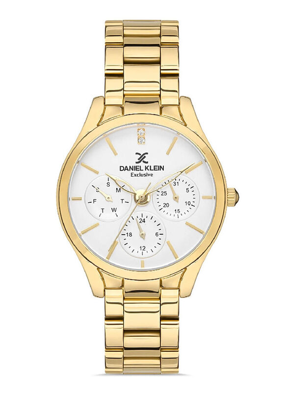 

Daniel Klein Analog Watch for Womens with Stainless Steel Band, Water Resistant, DK.1.13189-2, Gold-White