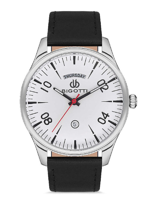 

Bigotti Analog Watch for Men With Leather Band, BG.1.10172-1, Black-White