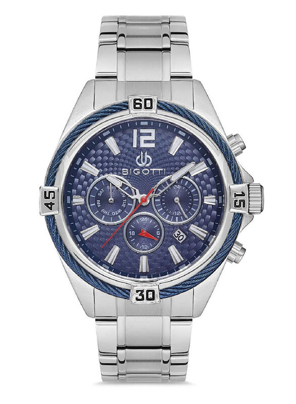 

Bigotti Analog Watch for Men With Stainless Steel Band, Chronograph, BG.1.10127-2, Silver-Dark Blue