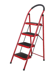 Tamtek Steel Folding Heavy Duty Ladder with Platform 4 Steps, Red