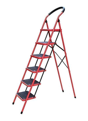 Tamtek Steel Folding Heavy Duty Ladder with Platform 6 Steps, Red
