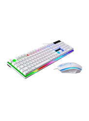 ZGB G21 Professional Wired English Gaming Keyboard and Optical Mouse Set for Laptop/PC, Black/White