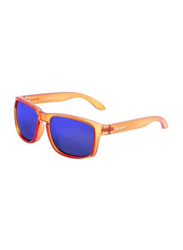 

Ocean Glasses Blue Moon Polarized Full-Rim Rectangular Orange Frosted Frame Sunglasses Unisex, Blue Revo