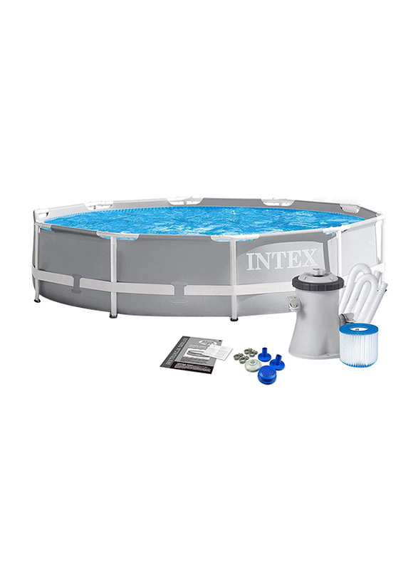 

Intex Prism Round Frame Above Ground Swimming Pool with Filter Pump, Grey