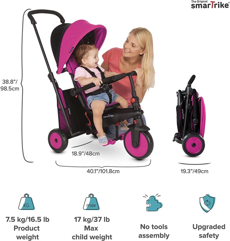 

Smartrike 6-in-1 STR3 Folding Stroller Trike Tricycle, 5021233, Ages 1+, Pink