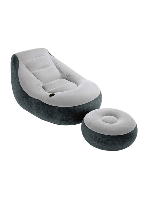 

Intex Inflatable Ultra Lounge Chair with Cup Holder & Ottoman Set, Silver/Black