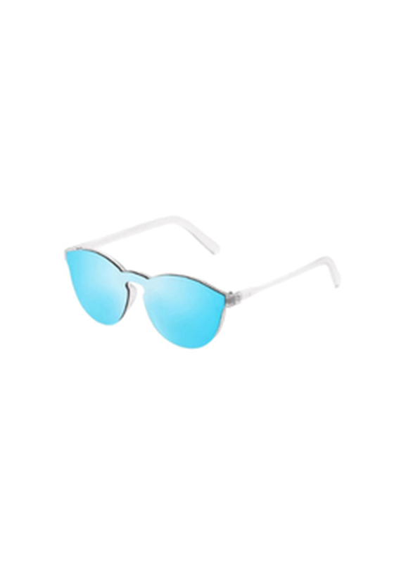 

Ocean Glasses Milan Full-Rim Round Matte White Sunglasses Unisex, Revo Blue Sky Flat Lens, 52/12/138