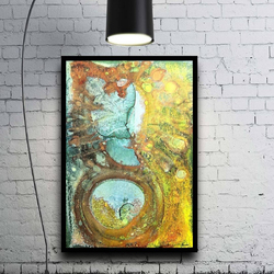 Handmade Paintings Womb Mounted Abstract painting with On Wooden Frame 100 x 70 x 5cm, Multicolour