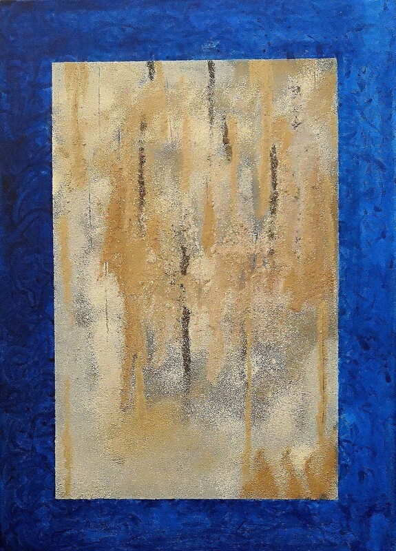 Handmade Paintings Depicting UAE Culture Mounted Abstract Painting On Wooden Frame, 71 x 51 x 5cm, Blue/Yellow