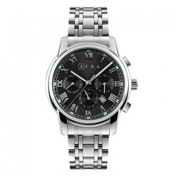 AFRA MOONSTONE GENTS WATCH SILVER CASE BLACK DIAL SILVER BRACELET