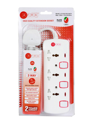 Afra 3-Way Japan Universal UK Plug Extension Cord Sockets, 5-Meter Cable, 250V with Easy Set-Up & Storage Shock Proof, White
