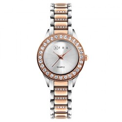 AFRA SHEIN LADIES WATCH ROSE GOLD/SILVER CASE SILVER DIAL SILVER/ROSEGOLD BRACELET
