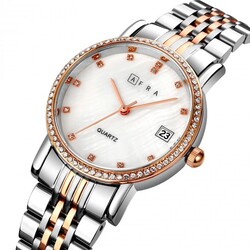 AFRA CALLA LADIES WATCH ROSE GOLD/SILVER CASE WHITE MOP DIAL SILVER/ROSEGOLD BRACELET