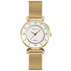 AFRA SHAE LADIES WATCH GOLD CASE WHITE DIAL GOLD MESH BRACELET