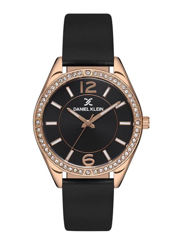 

Daniel Klein Premium Analog Watch for Women with Leather Band, Water Resistant, DK.1.12916-5, Black