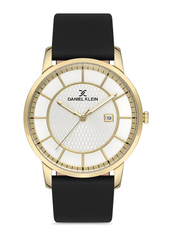 

Daniel Klein Premium Analog Watch for Men with Leather Band, Water Resistant, Dk.1.12949-4, Black/Gold-White