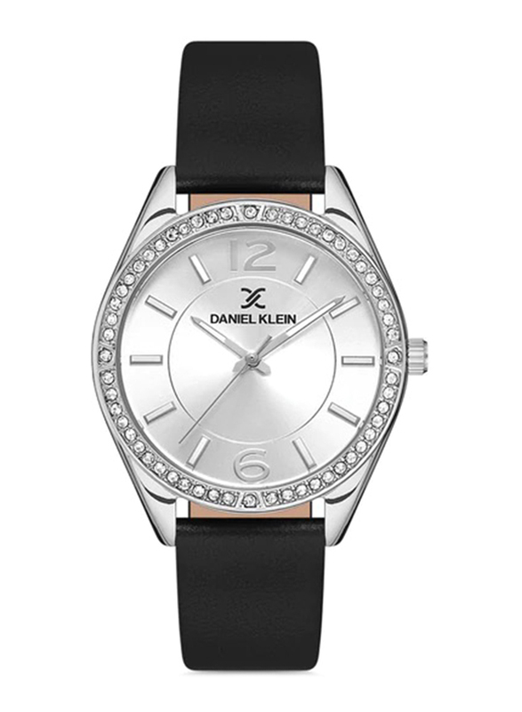 

Daniel Klein Premium Analog Watch for Women with Leather Band, DK.1.12916-1, Black/Silver