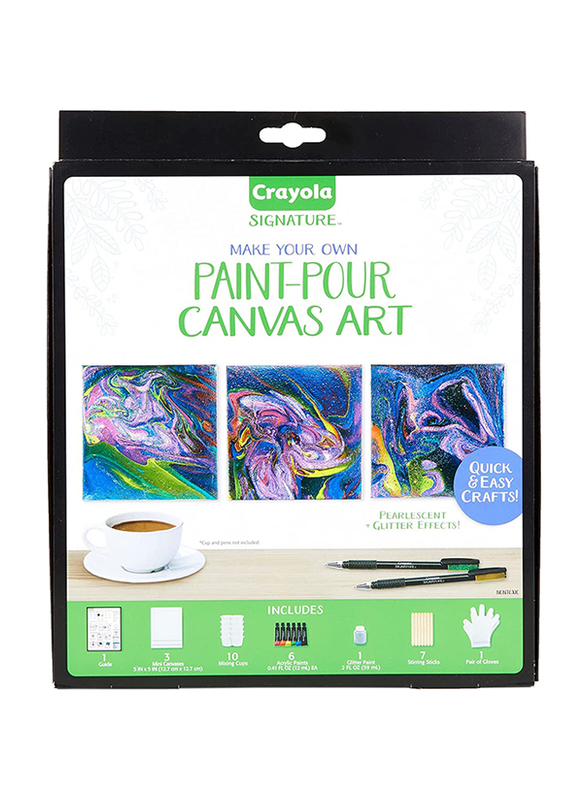 

Crayola Signature Paint Pour Mini Canvas Art Painting Kit, 29 Pieces, Ages 14+