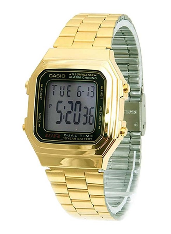 

Casio Digital Watch for Men with Stainless Steel Band, Water Resistant, A178WGA-1ADF, Gold-Grey