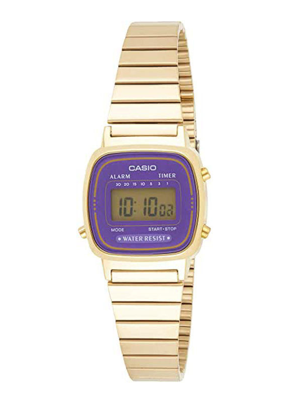 

Casio Digital Watch for Women with Metal Band, Water Resistant, LA670WGA-6DF, Gold-Purple