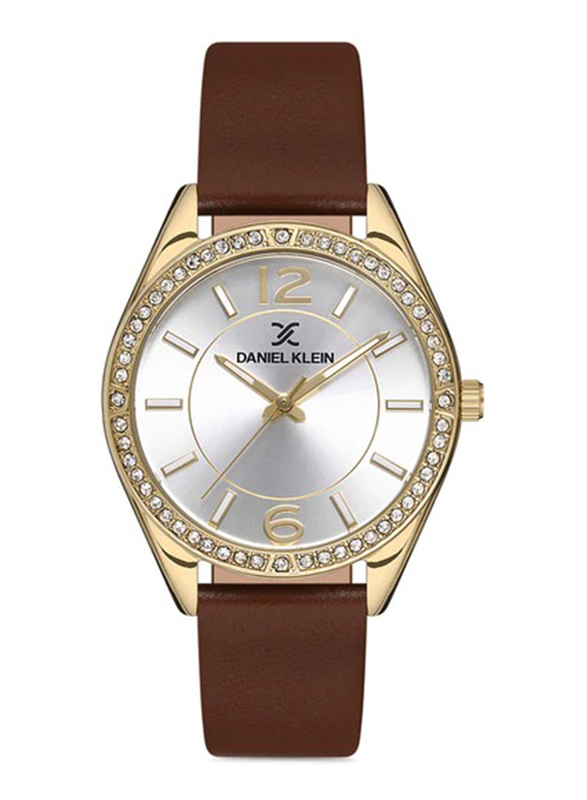 

Daniel Klein Premium Analog Watch for Women with Leather Band, DK.1.12916-3, Brown/Silver-Gold