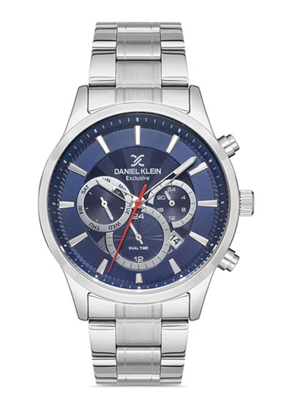 

Daniel Klein Exclusive Analog Watch for Men with Stainless Steel Band, Chronograph, DK.1.12968-6, Silver/Blue