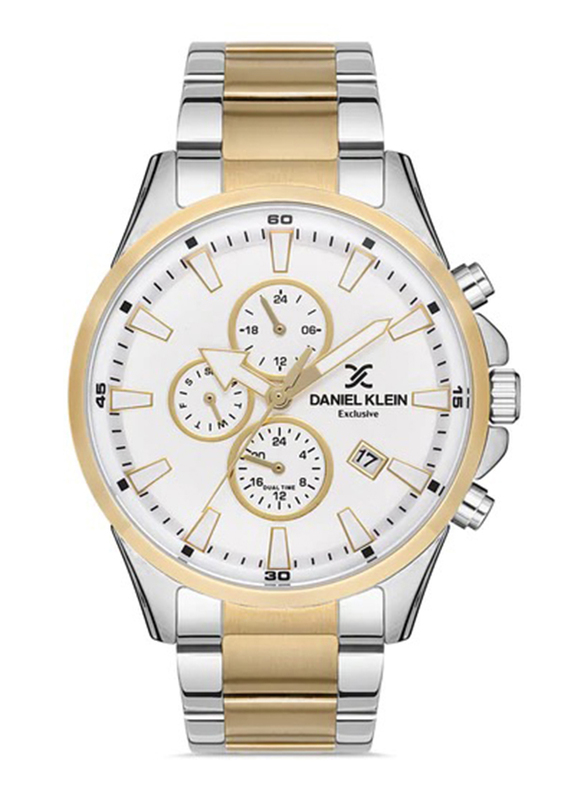 

Daniel Klein Exclusive Analog Watch for Men with Stainless Steel Band, Chronograph, DK.1.12946-6, Steel-Gold/White